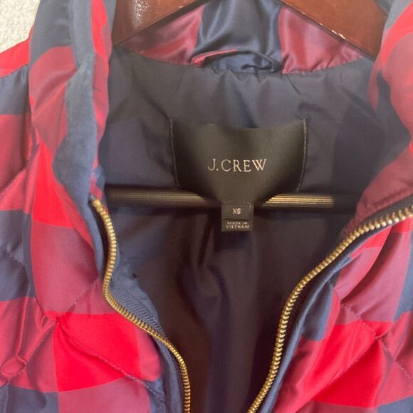 J Crew Navy Red Plaid Quilted Down Puffer Vest Sz XS Womens Zip Front Pockets U - Picture 10 of 12